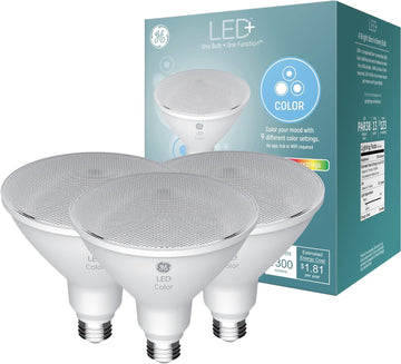 GE LED+ Color Changing PAR38 Outdoor LED Light Bulbs with Remote, 15 Watts, Outdoor Rated Floodlight (3 Pack)