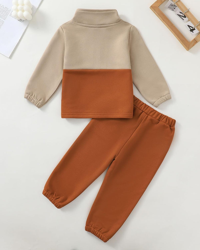 Toddler Baby Boy Clothes Color Block Long Sleeve Zipper Sweatshirt Tops + Pants Fall Winter Outfits Set