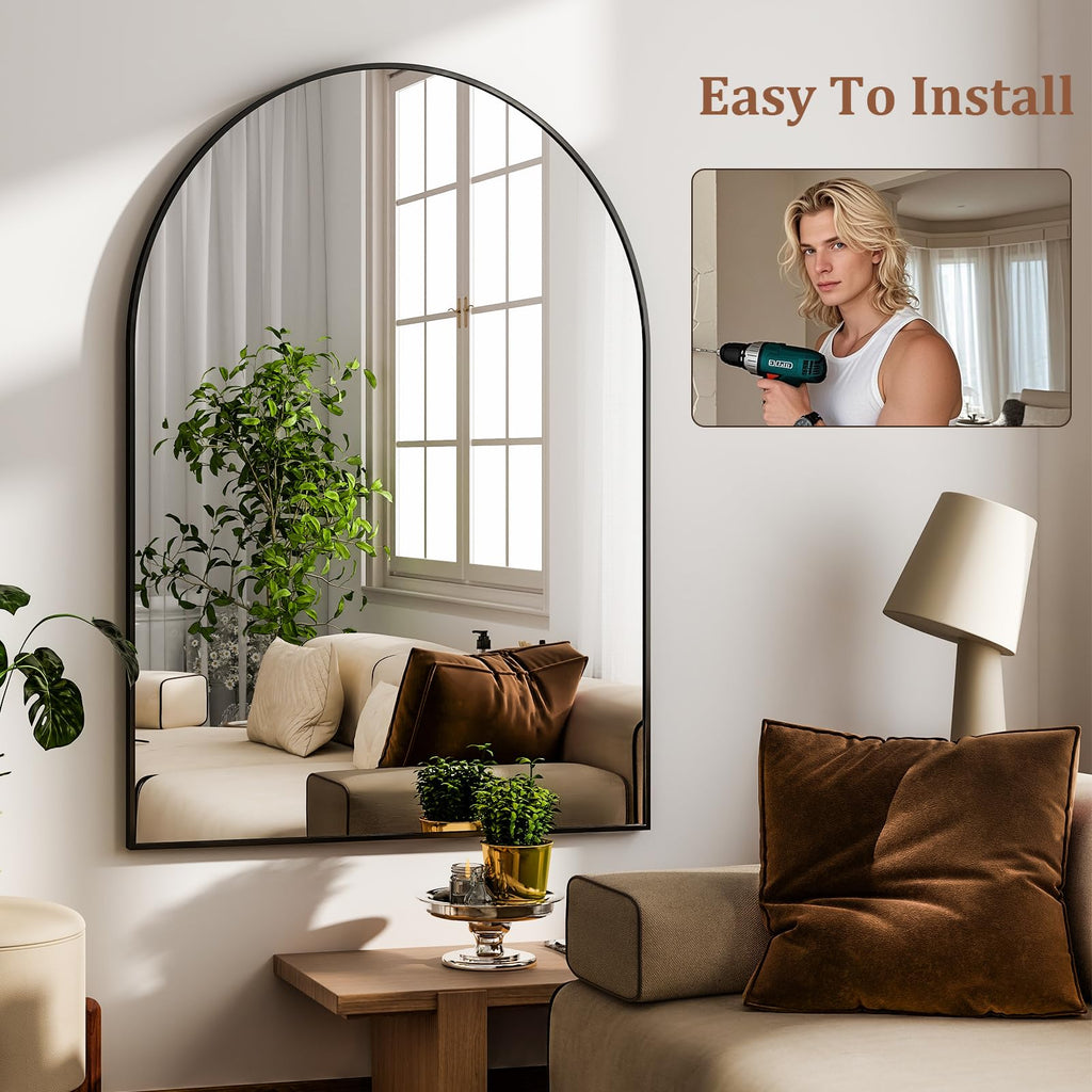 20"x30" Arched Bathroom Mirror Wall Mounted Black Arch Mirror