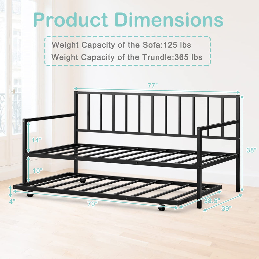 Twin Size Daybed, Metal Frame Daybed and Roll Out Trundle