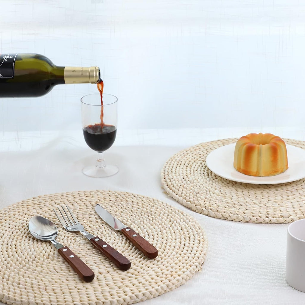 YRMT Round Woven Placemats Corn Husk Woven Placemat Braided Straw Water Hyacinth Place Mats for Dining - Set of 6