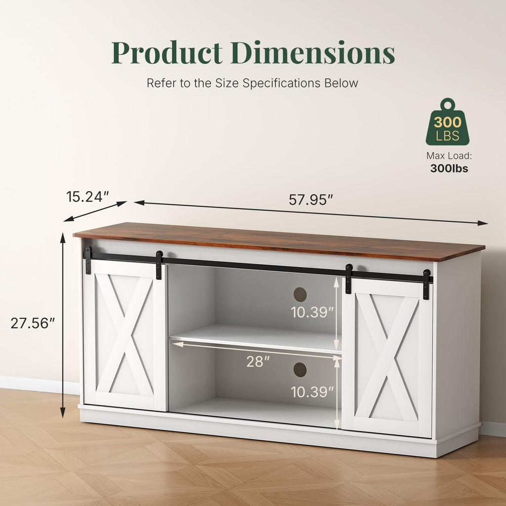 Farmhouse TV Stand for 65 Inch TV, Media Console, Milk White
