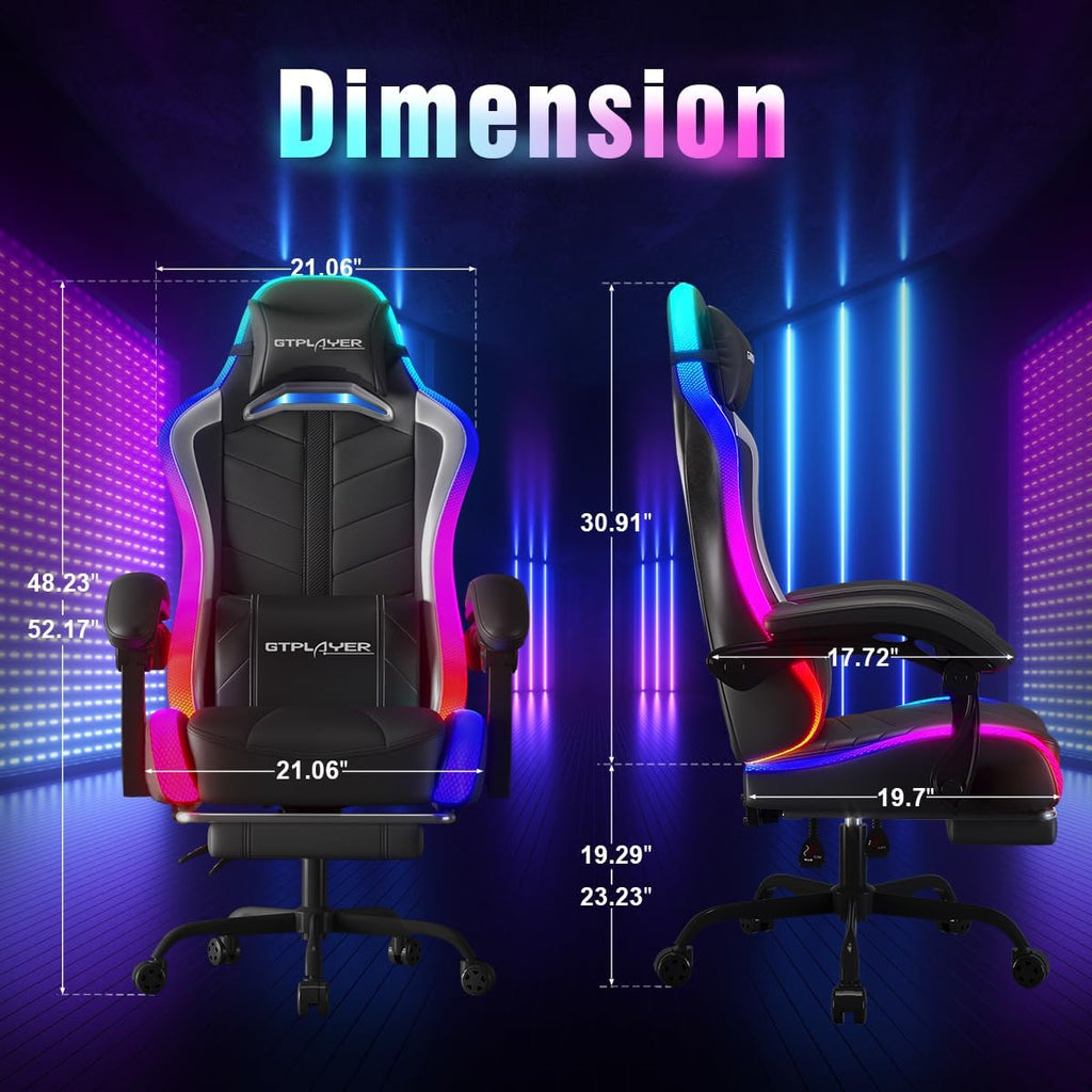 Gaming Chair, Computer Chair with RGB LED Lights, High Back Ergonomic Chair for Adults with Footrest and Linkage