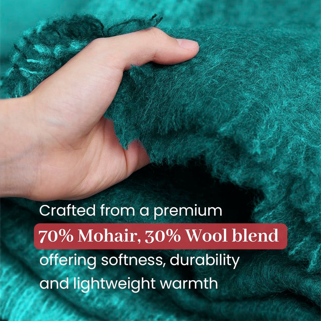 Irish Mohair & Wool Throw Blanket, 54x72in, Solid Green