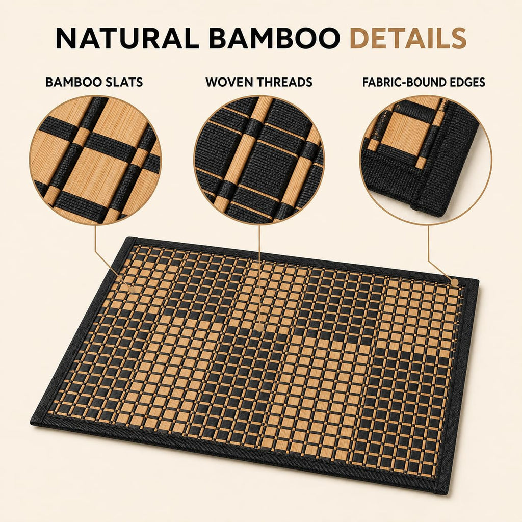 Bamboo Placemats, Set of 4, Woven, 11.8x17.3 Inches, Black