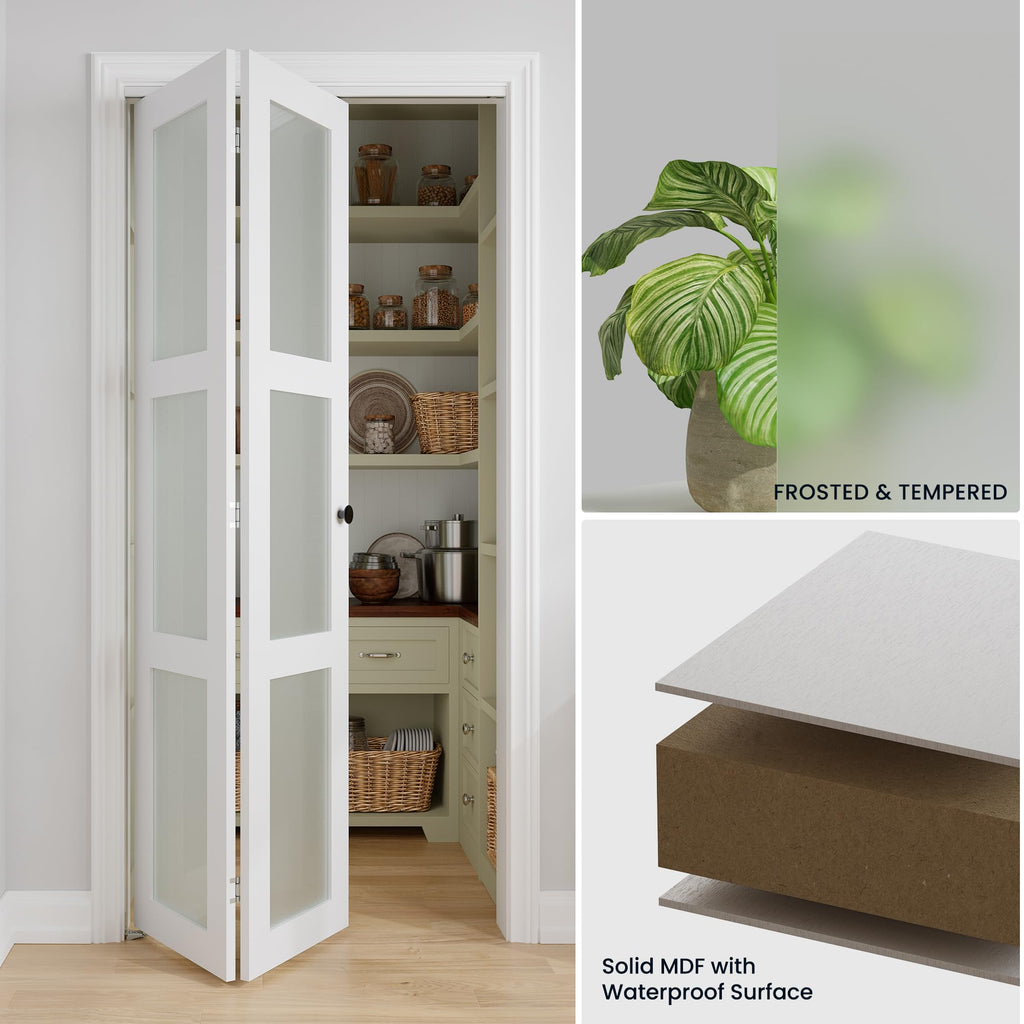 Bifold Doors for 48" x 80" Opening, 3-lite Tempered Frosted Glass