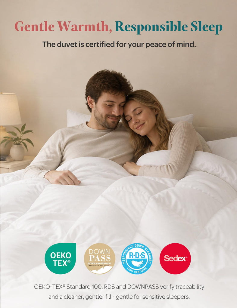 Goose Down Feather Fibers Comforter Super King, All-Season Duvet Insert Ultra-Soft Silk-SilentTM Fabric