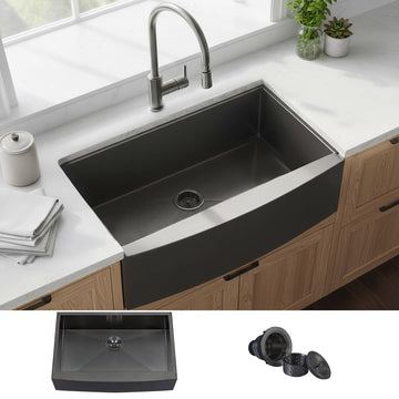Black Farmhouse Sink 33 Inch, 16 Gauge Undermount Single Bowl 304 Stainless Steel Farmhouse Kitchen Sink, 9 Inch Deep