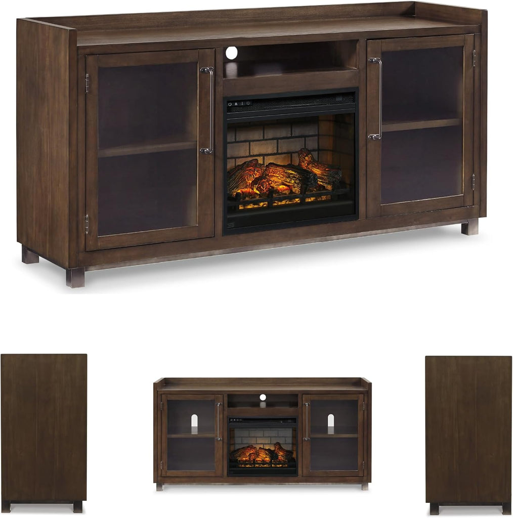 Modern 70" TV Stand with Electric Fireplace for TVs up to 80", Dark Brown