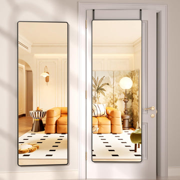 Door Mirror Full Length, 56 x 16 Inch Full Body Wall Mirror Over The Door Hanging Mirror, Cloakroom
