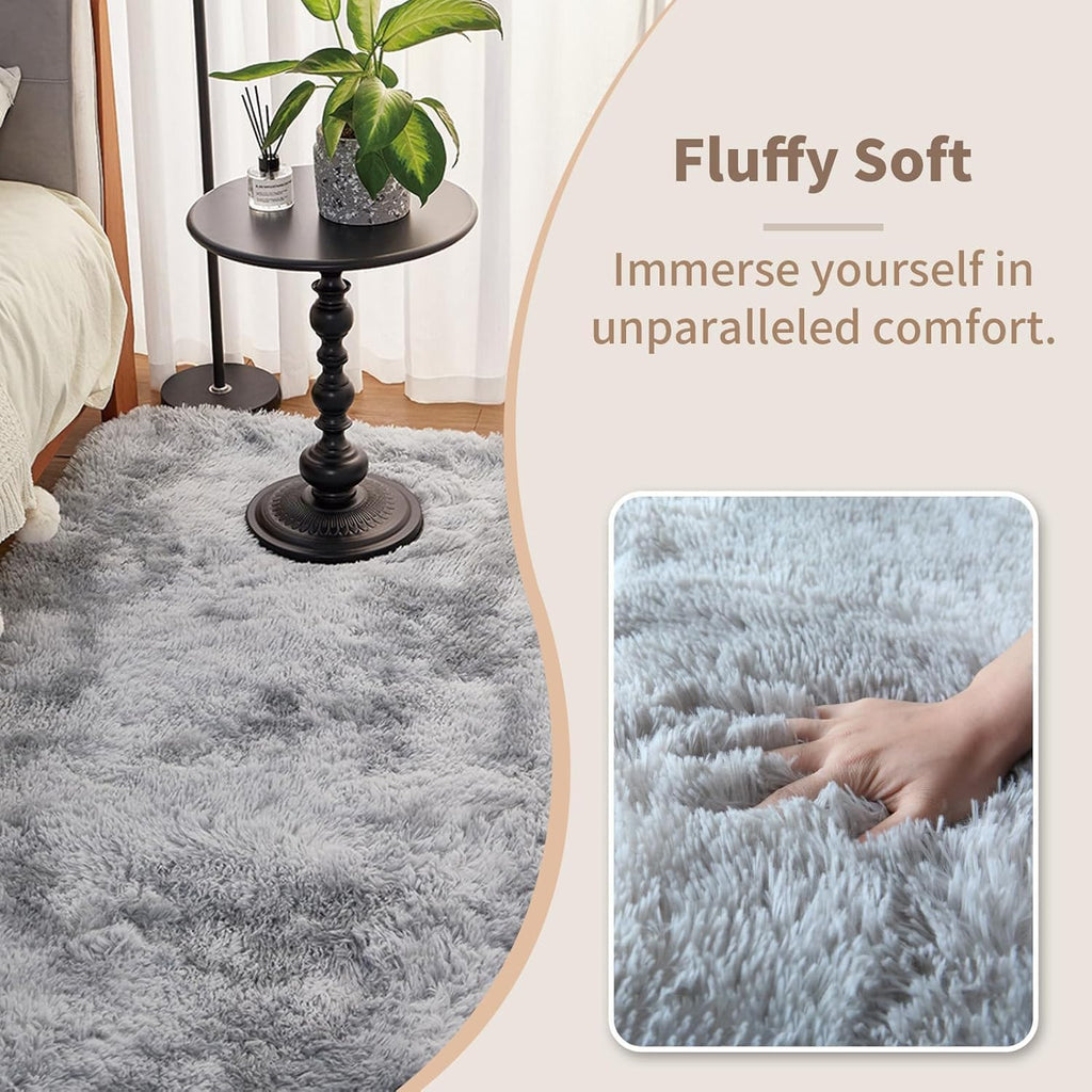 Square Rug 6x6 Shag Area Fur Rug- Grey