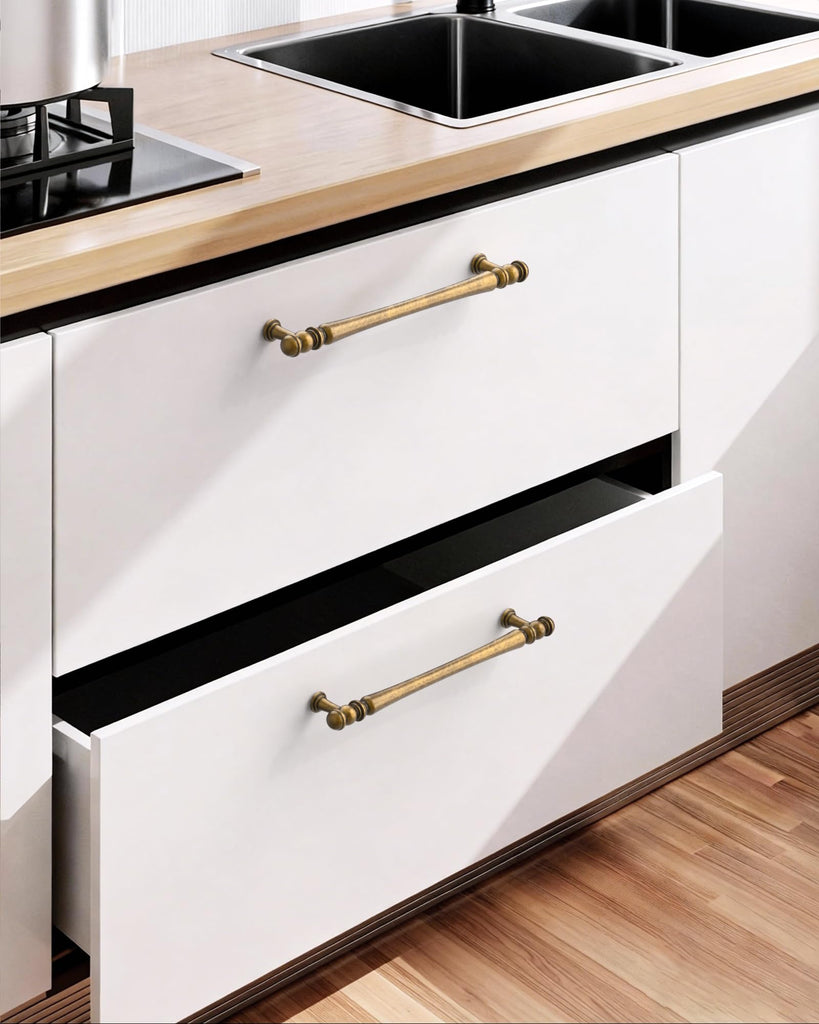 Brushed Antique Brass Cabinet Handles Kitchen Pulls 7.5 Inch 10 Pack