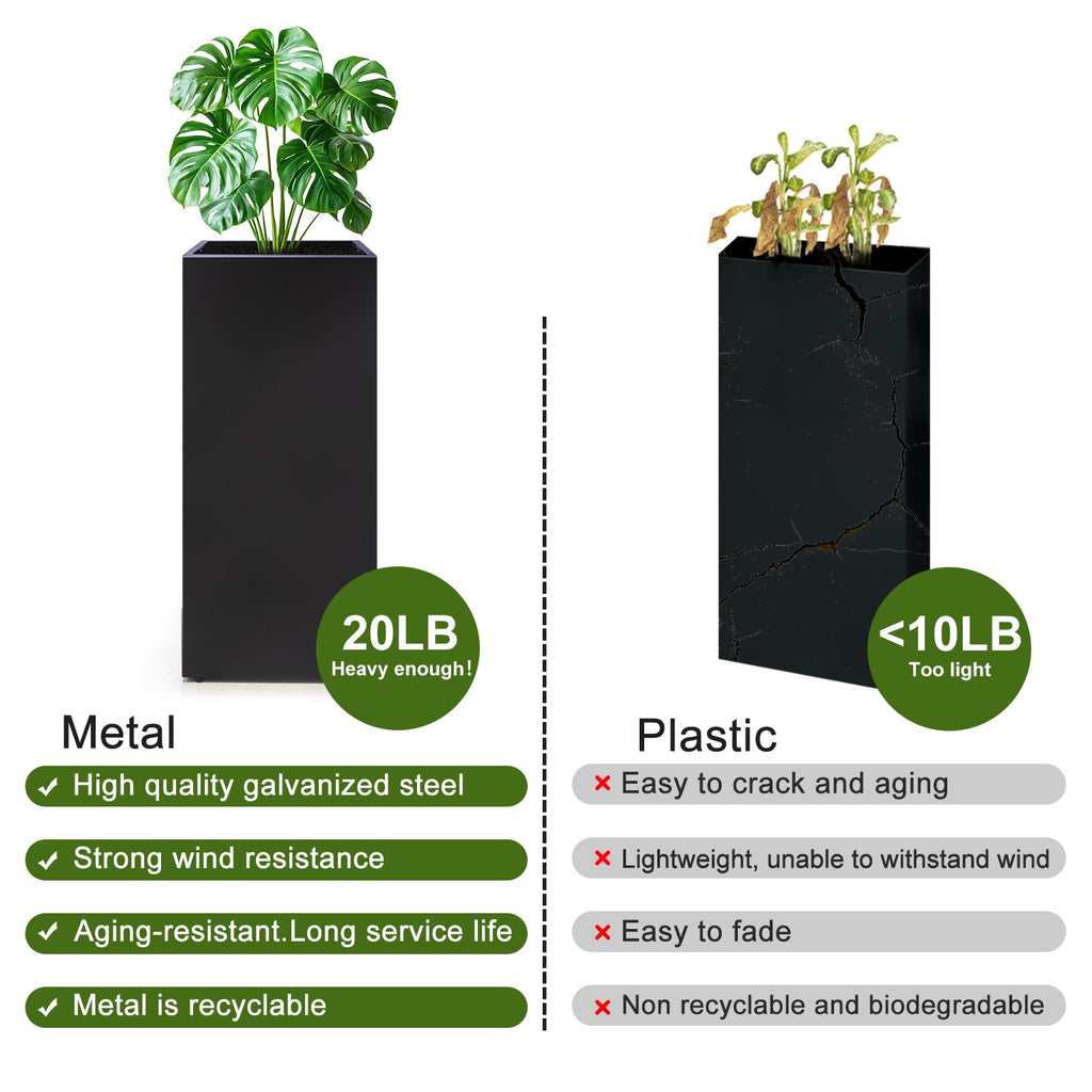 Metal Planter Box Rectangular Block -30 ×12×12IN No Installation Required Galvanized Steel Tall Box Planter Modern