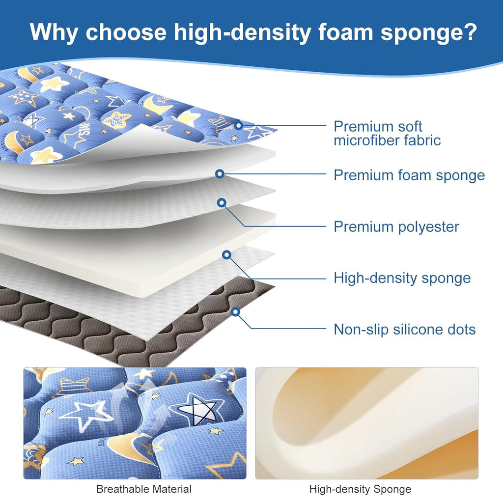 79" x 59" Foldable Baby Play Mat, Odorless Premium Foam Microfiber Floor Mat, Hypoallergenic Non‐Slip Washable