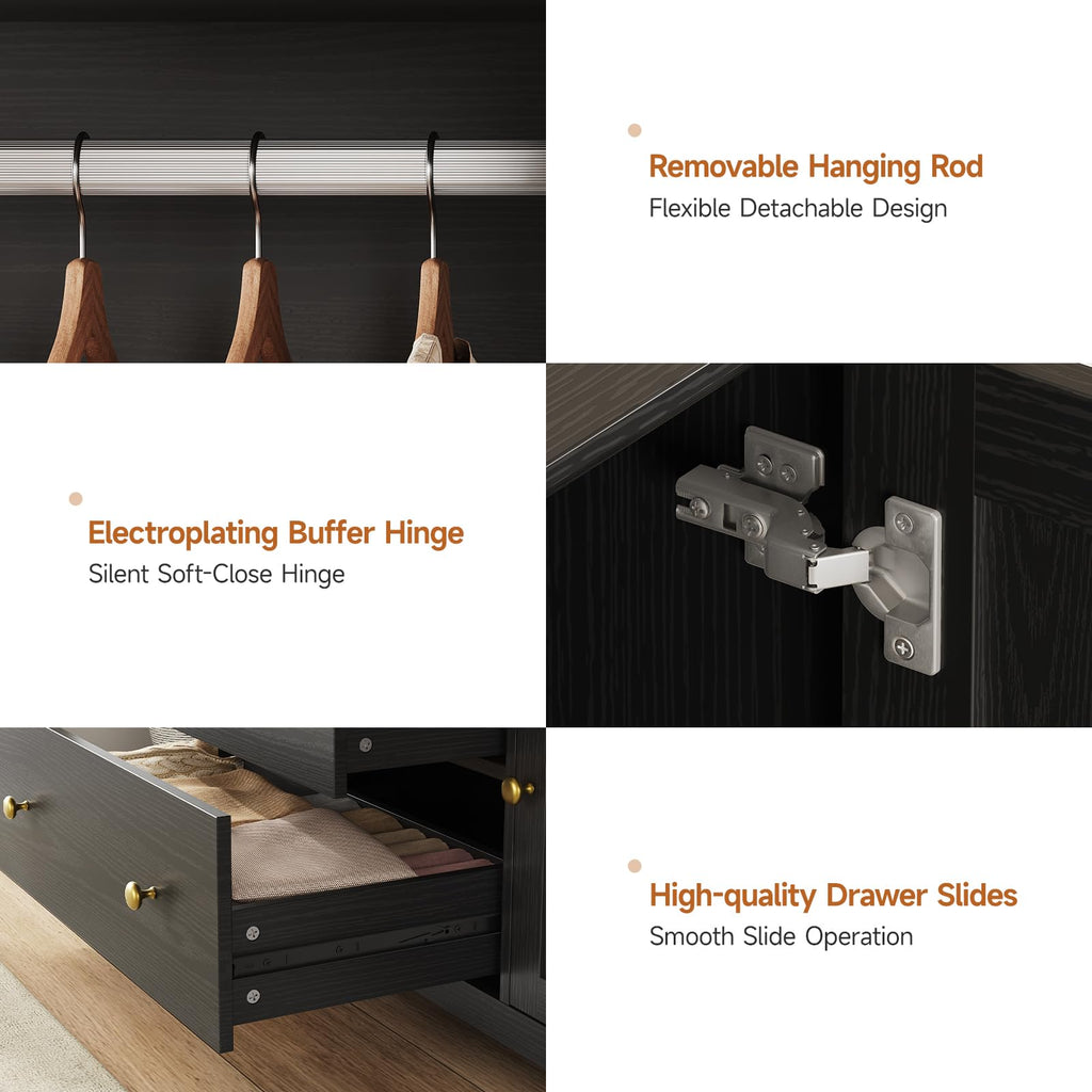 3 Doors Wooden Wardrobe Closet, Large Capacity Bedroom Armoires