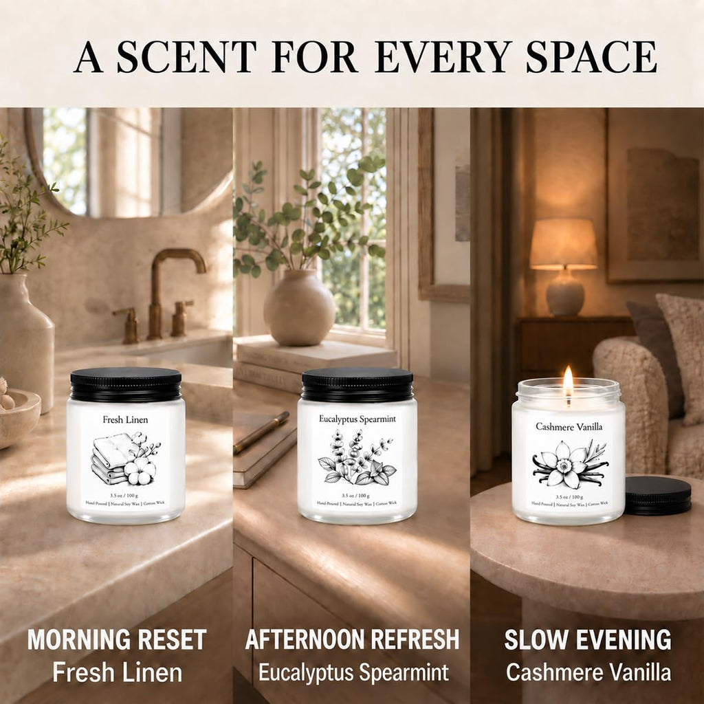 Scented Candles Gift Set 8-Piece, Soy Candles in Frosted Glass, Fresh by Day, Cozy by Night - Eight 3.5 oz Soy Candles
