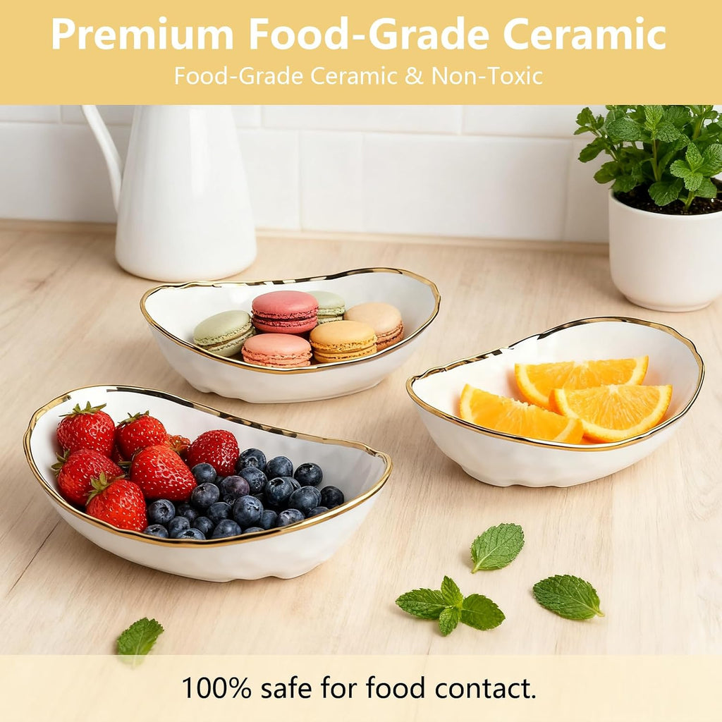3 Tier Fruit Bowl Ceramic Metal Stand Tiered Serving Tray White