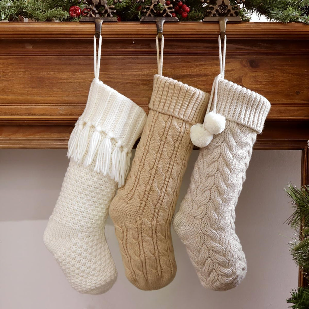 Farmhouse Personalized Knitted Christmas Stockings, 3 Packs 18 inche Knit Christmas Stockings, Rustic Farmhouse Boho