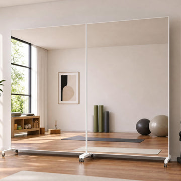 72"x40" Full Length Mirror with Wheels for Yoga, Dance, Gym, White