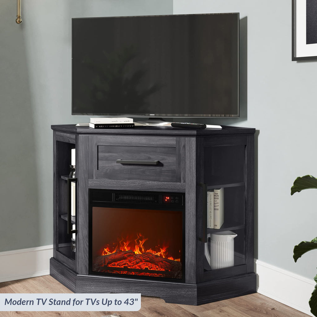 Dale 43" Corner TV Stand with 18" Electric Fireplace - Rustic Grey