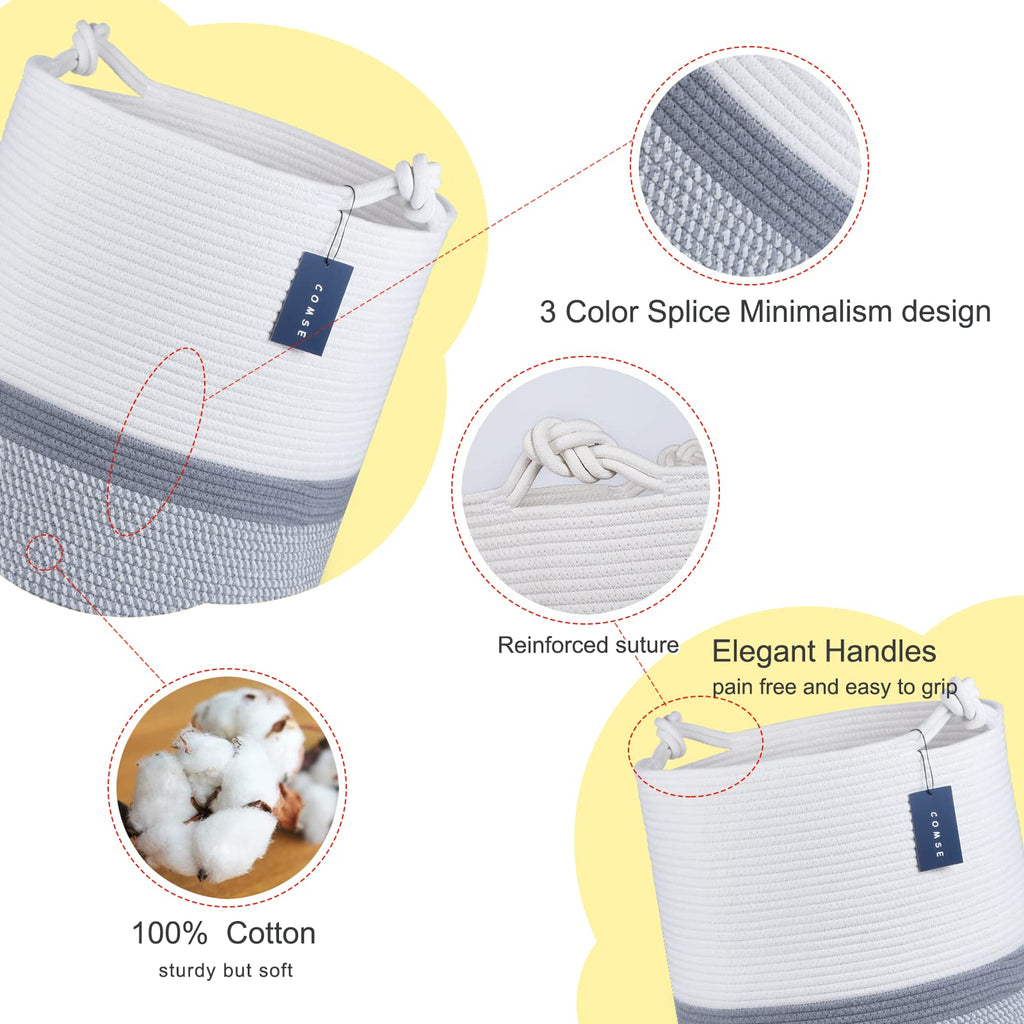 Tall Woven Blanket & Laundry Basket, 72L, Blend White & Gray