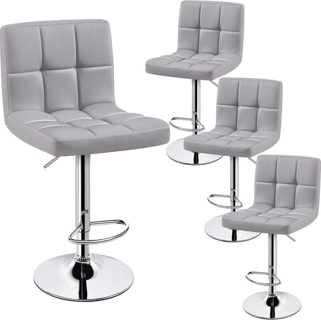 Bar Stools Set of 4, PU Leather Adjustable Barstools, Modern Counter Stools with Back and Footrest, Counter Height