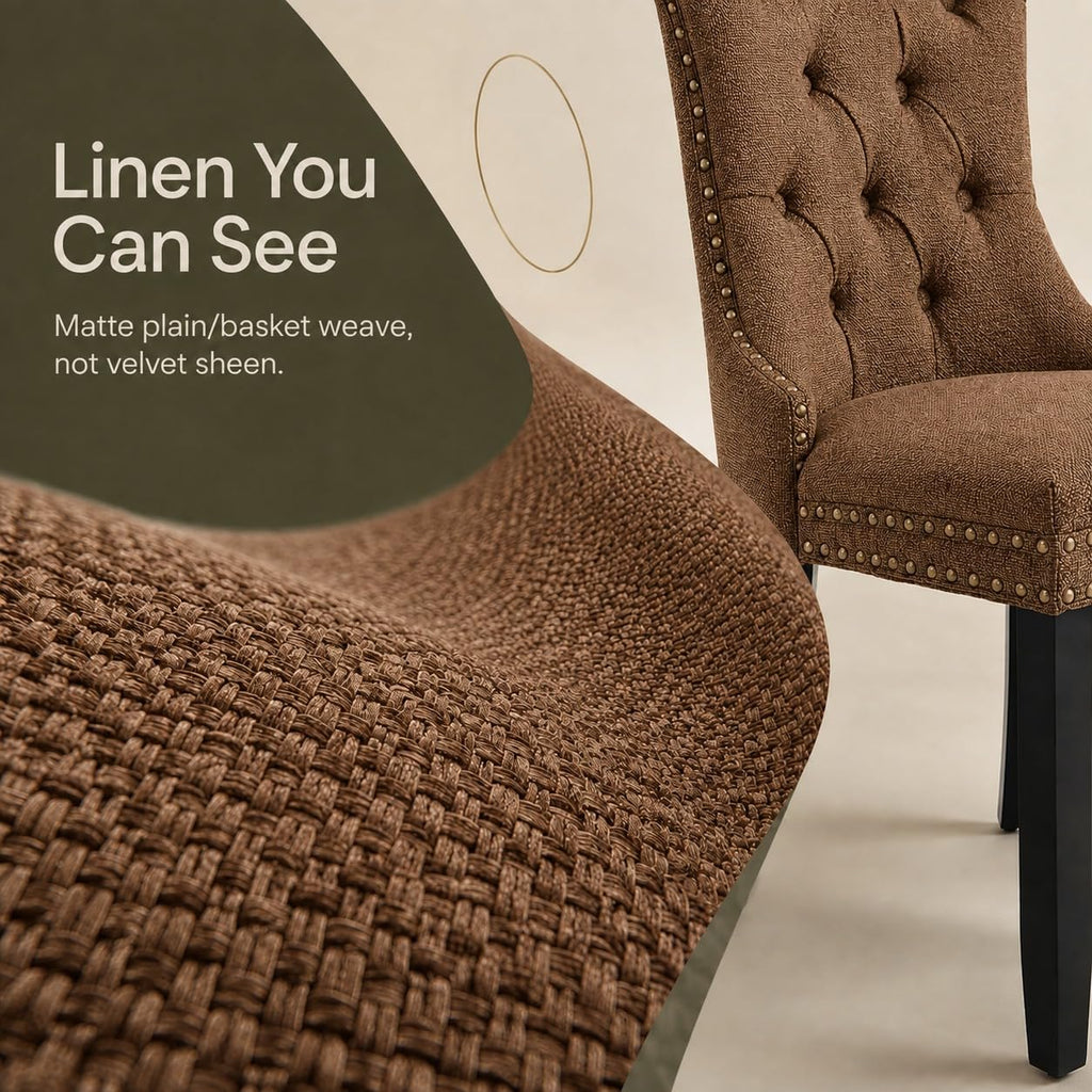 Brown Linen Set of 4, Tufted Kitchen & Dining Room Chairs