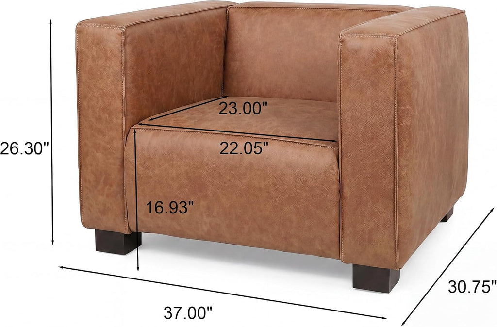 Goyette Club Chair - Faux Leather - Cognac Brown/Dark Walnut