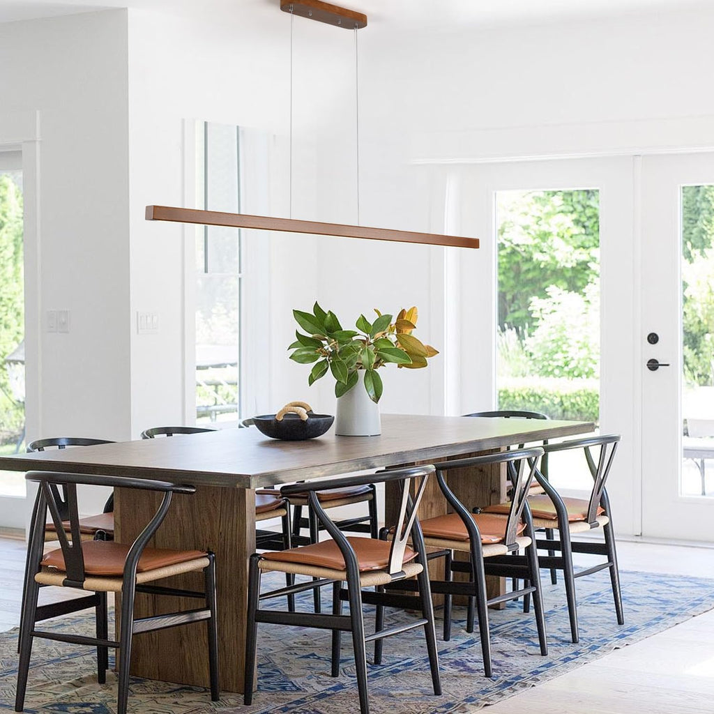 71" Wood Linear Pendant Light Modern LED Dimmable Ceiling Hanging Light Fixtures Wood Linear Chandeliers 40w Kitchen