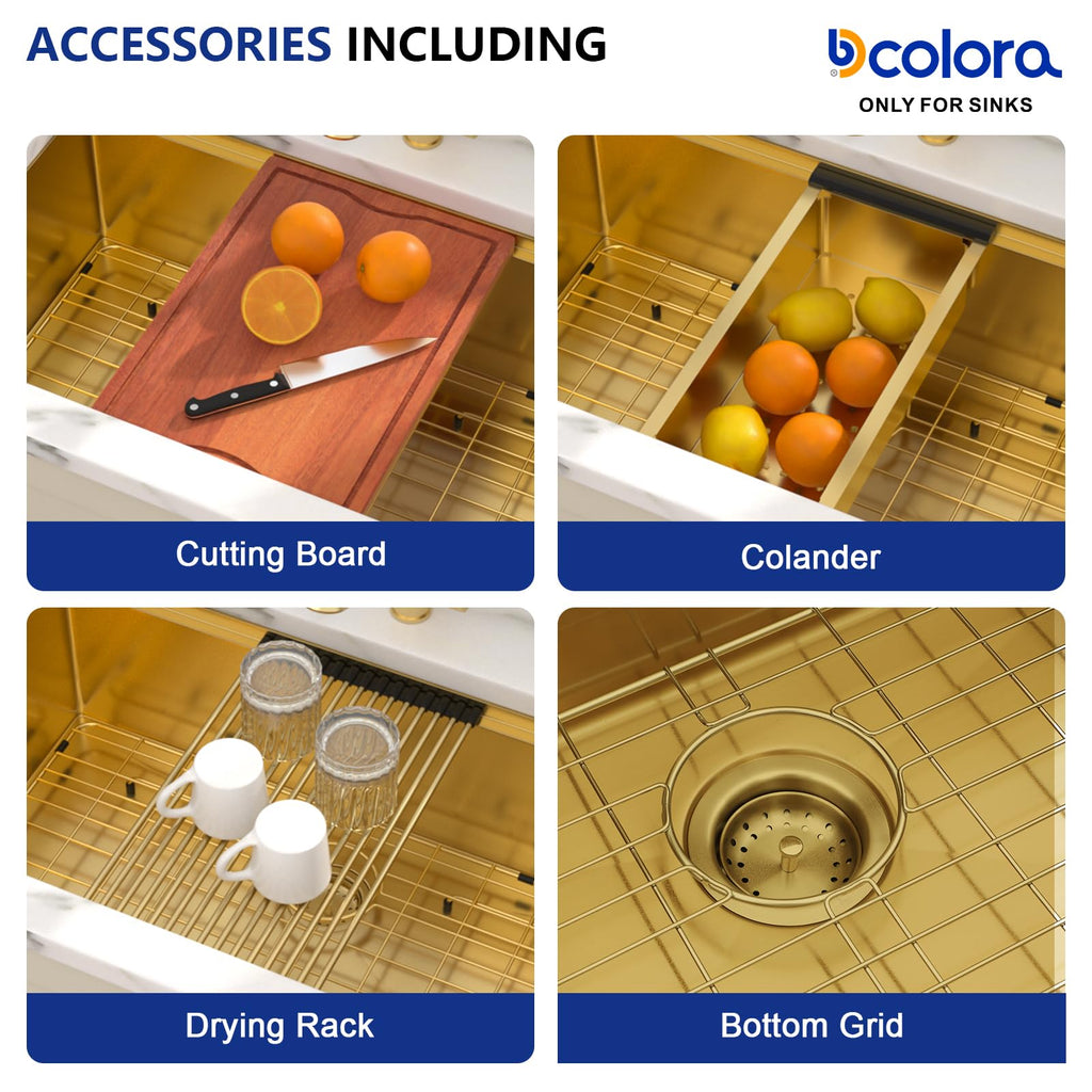 33 In. Gold Undermount Kitchen Sink, Workstation with Valued Accessories, Heavy Duty 16 Gauge 304 Stainless Steel