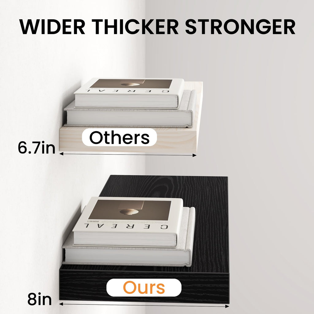 67 Inch Floating Shelves for Wall, 8 Inch Deep Wall Mounted Wood Shelves with Invisible Brackets Storage Decor