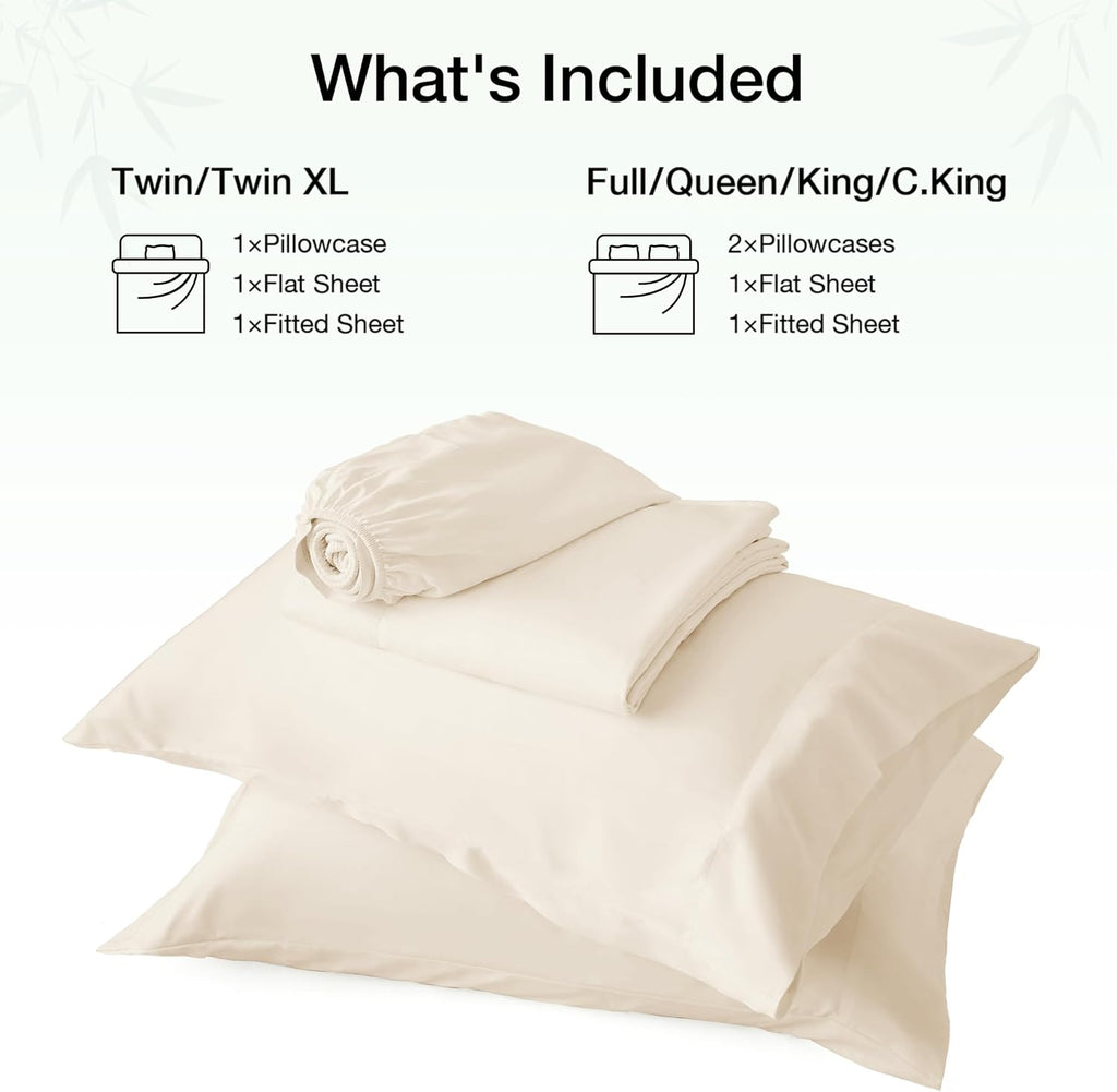 4 Piece Queen Sheet Set, 100% Rayon Derived from Bamboo, Cooling & Breathable, Soft Silky Deep Pocket up to 16"
