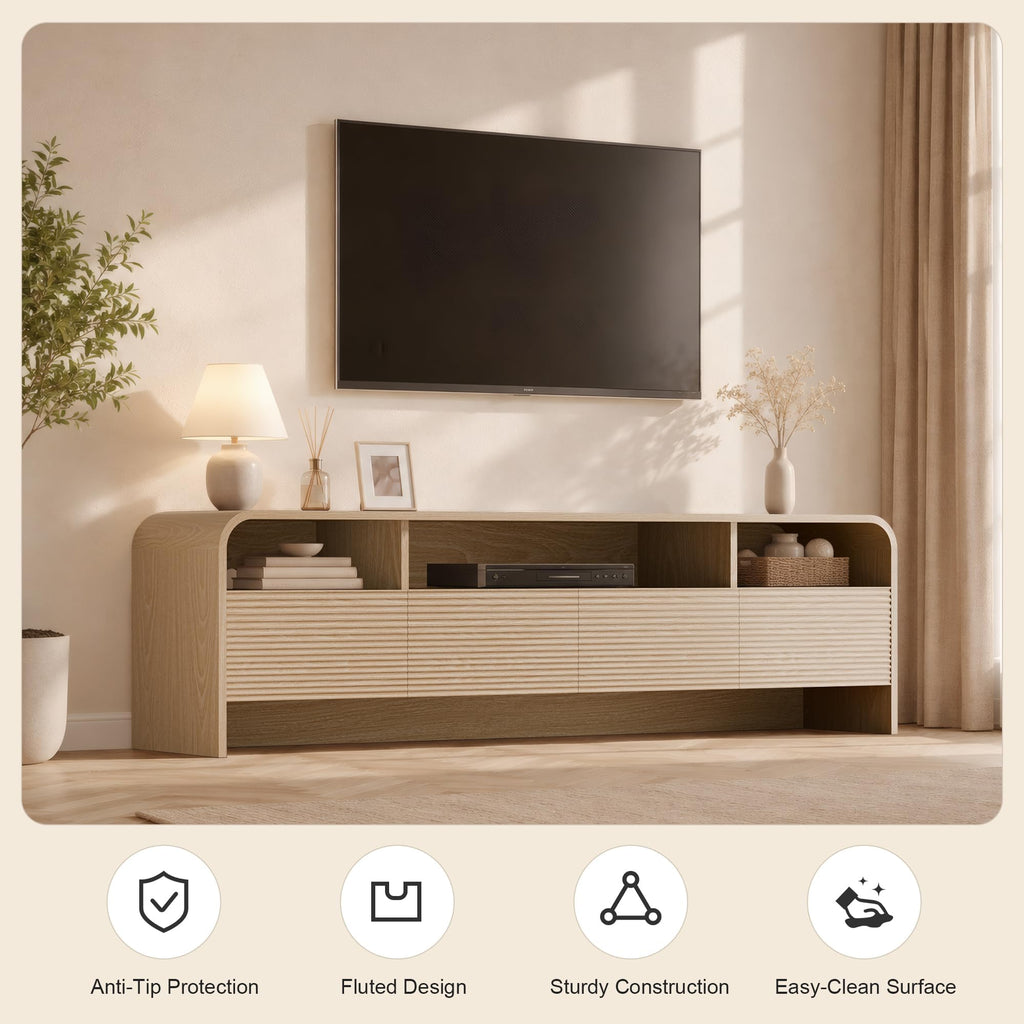 70" Fluted TV Stand, Modern Media Console for TVs up to 80", Natural Oak