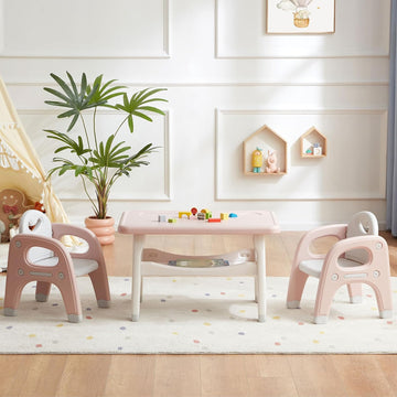 Kids Table and 2 Chairs Set, Large Built-in Storage, Montessori Toddlers Table and Chairs Set, Kids Activity Table
