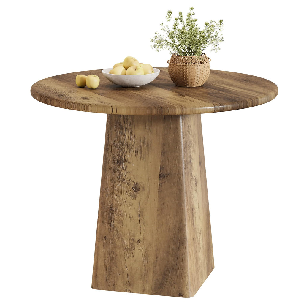 31.5-Inch Round Dining Room Table for 2-4, Farmhouse Small Kitchen Dinner Table with Square Base Living Room, Rustic