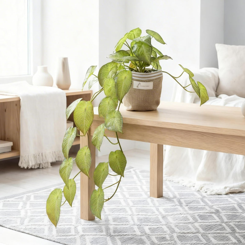 Fake Pothos Hanging Plant in Pot, Light Green Artificial Indoor Greenery