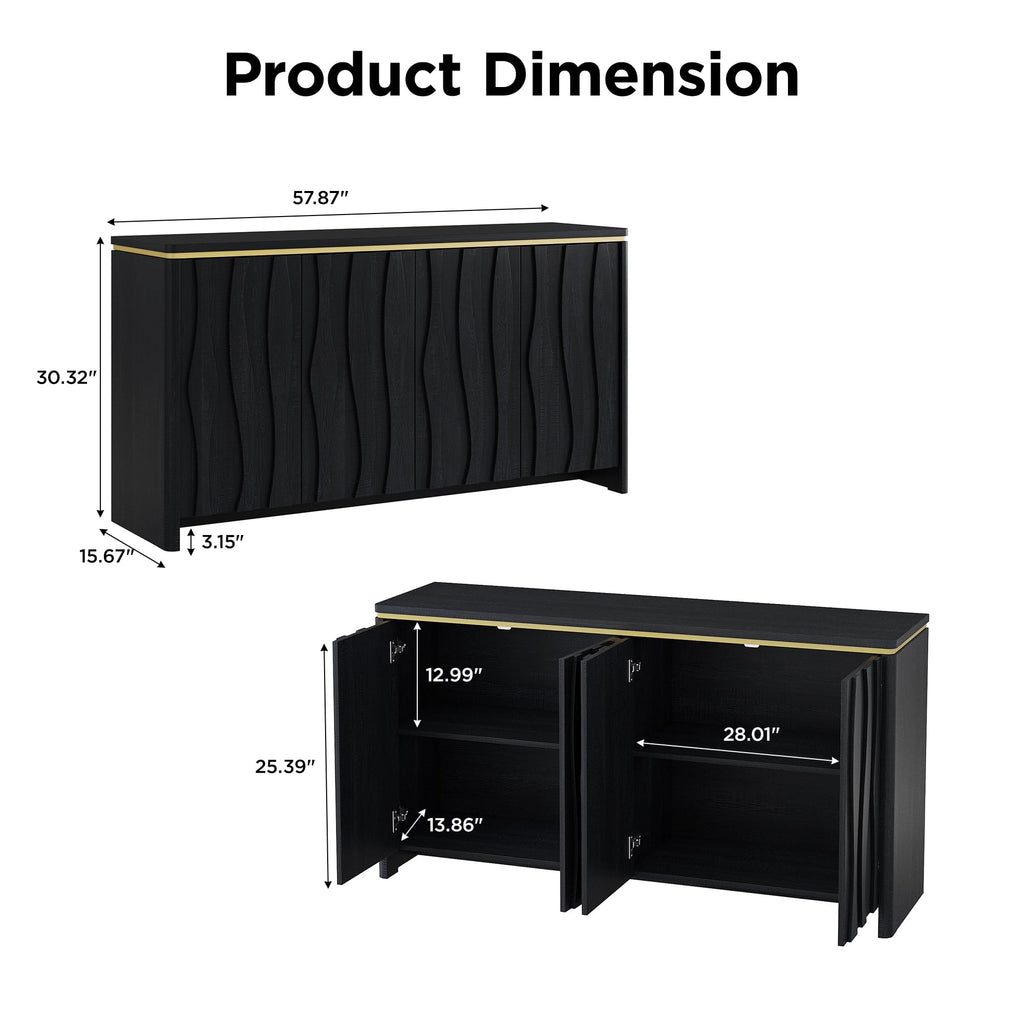Fluted Buffet Cabinet with Storage, Kitchen Coffee Wine Bar Cabinet