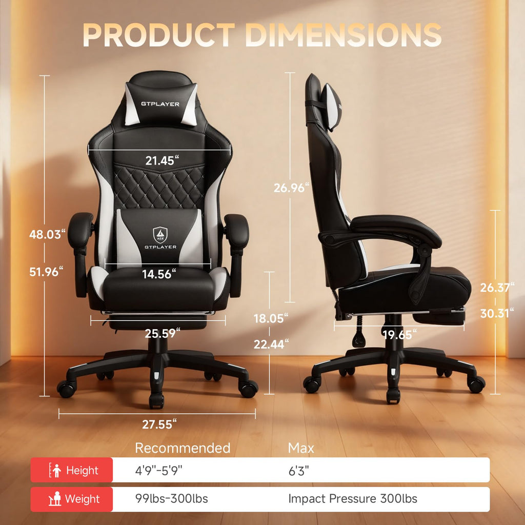 Gaming Chair, High Back Leather Computer Gaming Chair with Footrest, Ergonomic Height Adjustable Office Chair with