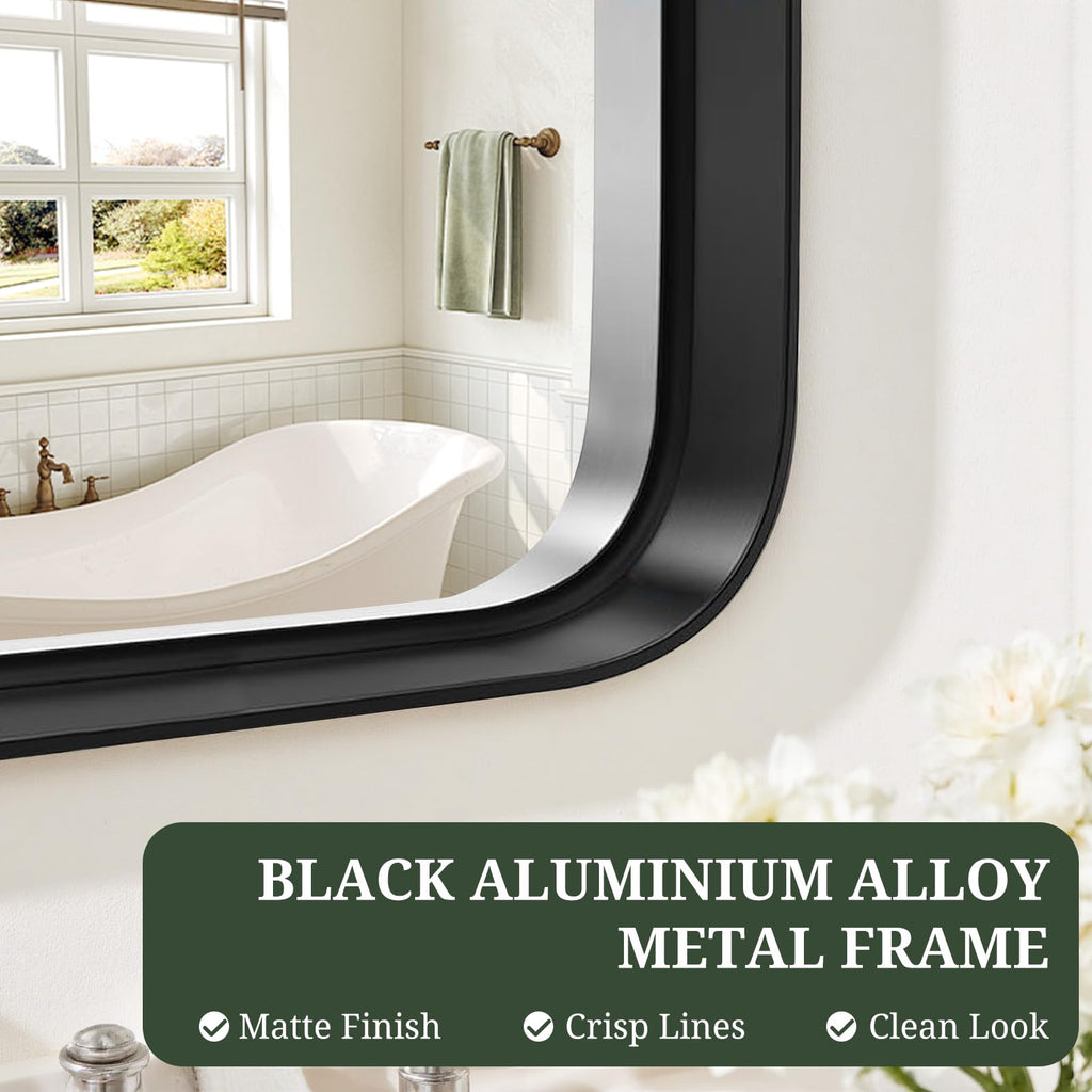 Bathroom Mirror 40x30 Inch Black Metal Frame Rectangle Vanity Mirror