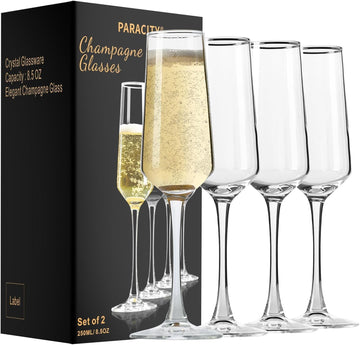 Champagne Flutes, Champagne Glasses Set of 4, Elegant 8.5oz glass champagne flutes, Gift for Birthday, Wedding