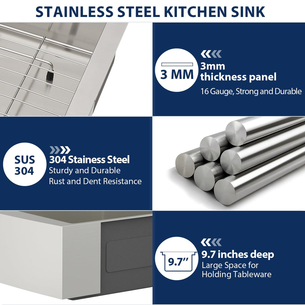 33 Farmhouse Sink Stainless Steel Apron Front Ledge Workstation Deep Single Bowl 16 Gauge Stainless Steel Kitchen