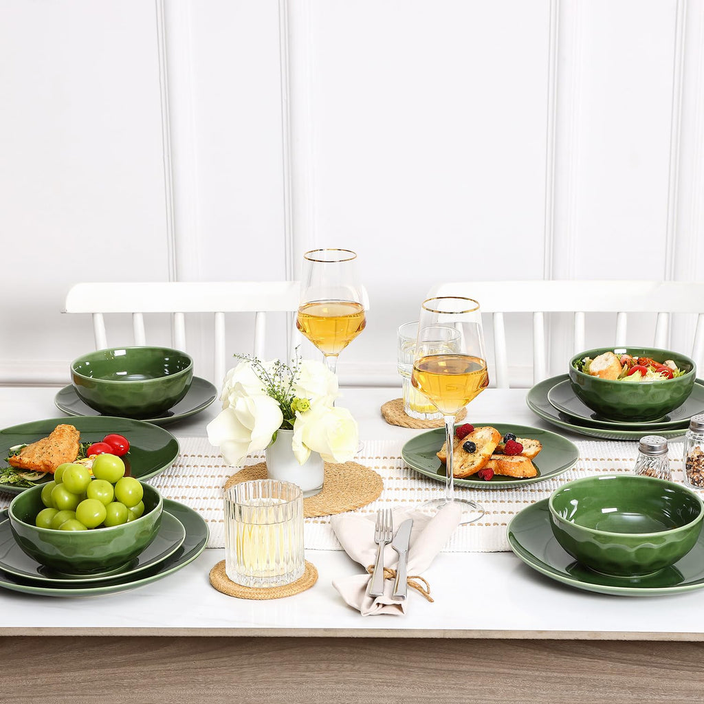 Ceramic 12 Pieces Dinnerware Set - Dinner Plates Cereal Bowls Salad Plates Set Service for 4 - Scratch Resistant