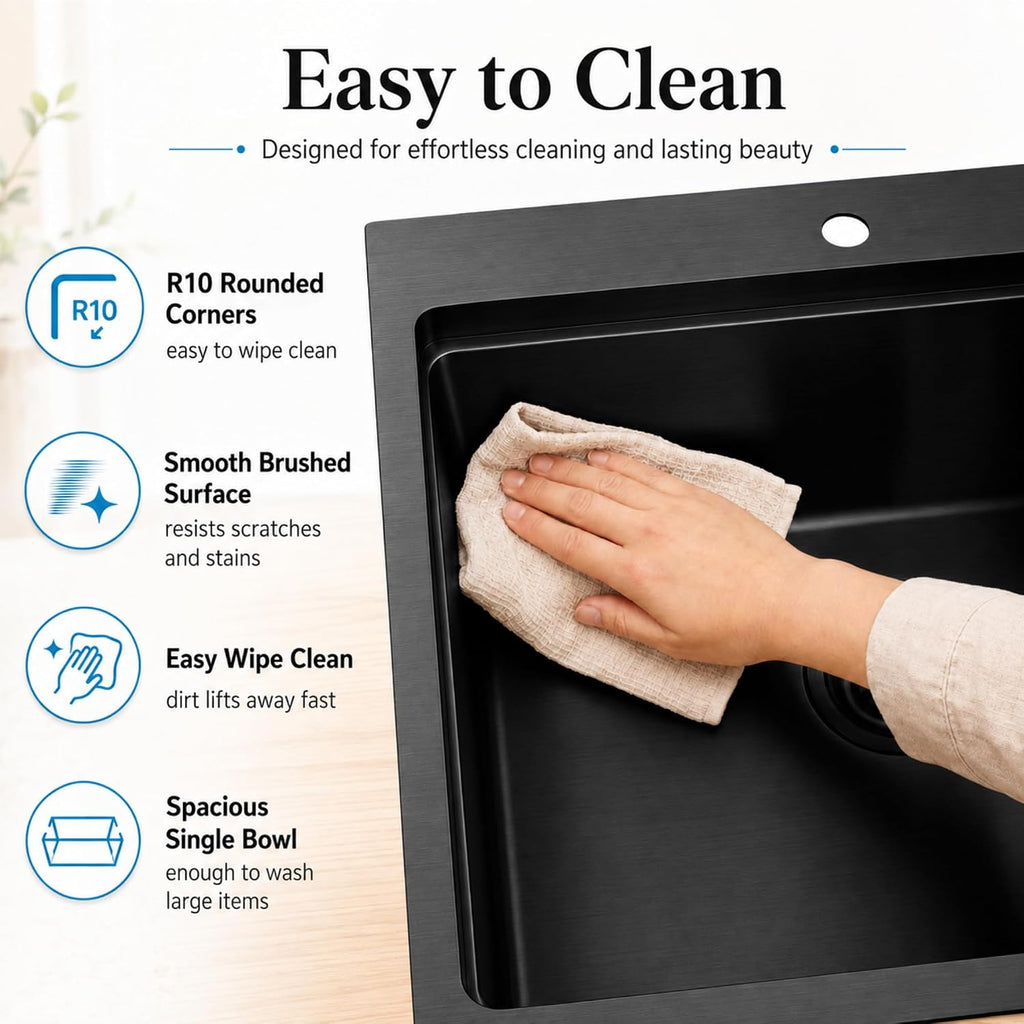 Black Drop Sink 33" X 22",Top Mount 16 Gauge Stainless Steel Workstation Sink,Deep & Large Single Bowl Kitchen Sinks