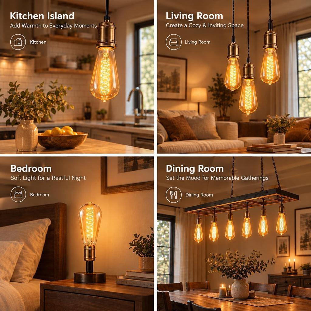 ST64 Vintage Filament Light Bulbs 40W 2700K, Pack of 6
