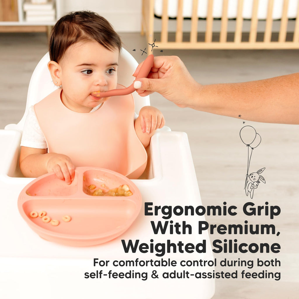 Silicone Baby Spoons Self Feeding 6-12 months, 3-Pack, Roseate