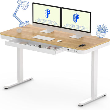Comhar 55" Electric Standing Desk with Drawers, USB Charging Ports, Quick Assembly, Height Adjustable Sit Stand