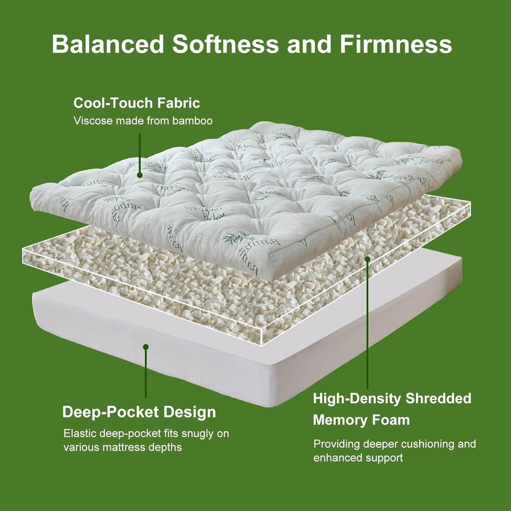 Memory Foam Mattress Topper Queen Size, 5 Inches Slow Rebound Memory Foam Topper with Cooling Viscose Made from
