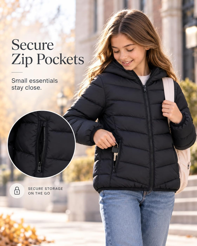 Girls Winter Coat Lightweight Puffer Jacket Zip Pockets