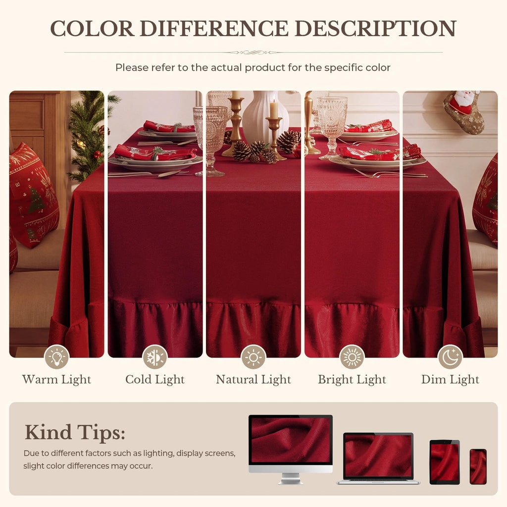 Ruffled Rectangle Tablecloth, 60 x 102 Inch Christmas Red