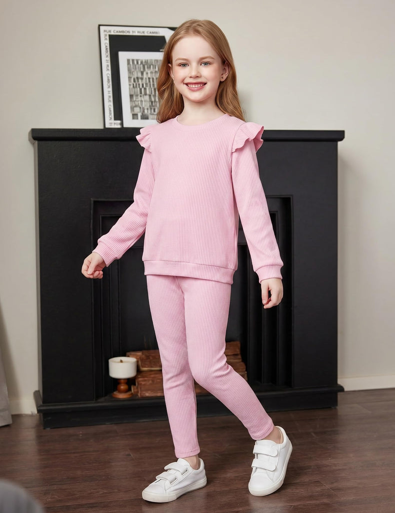 Girls Sweater Set Rib Knit Clothes 2Pcs Outfit Tops Pants